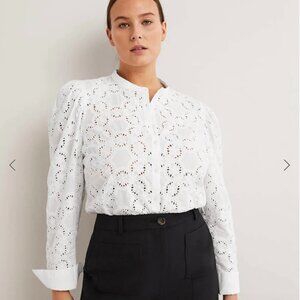 Boden Mutton Sleeve Broderie Blouse - White - Size 10